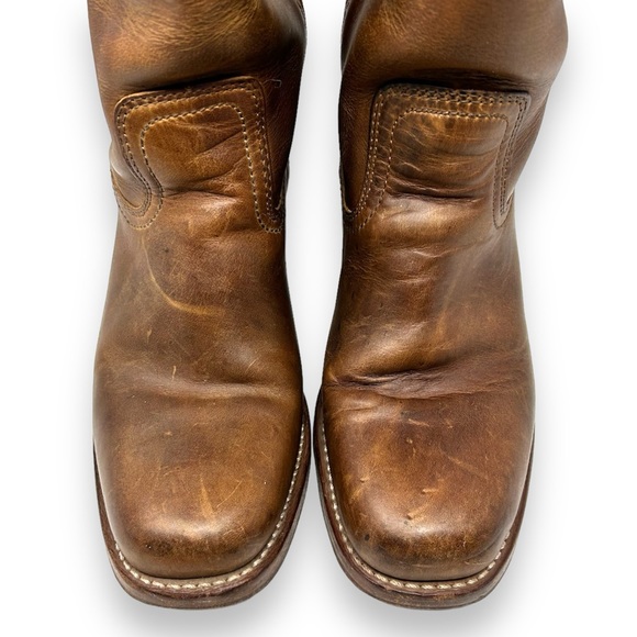 FRYE Campus Leather Vintage Heeled Boots Brown Pull On Square Toe 8 Women’s - Picture 5 of 12